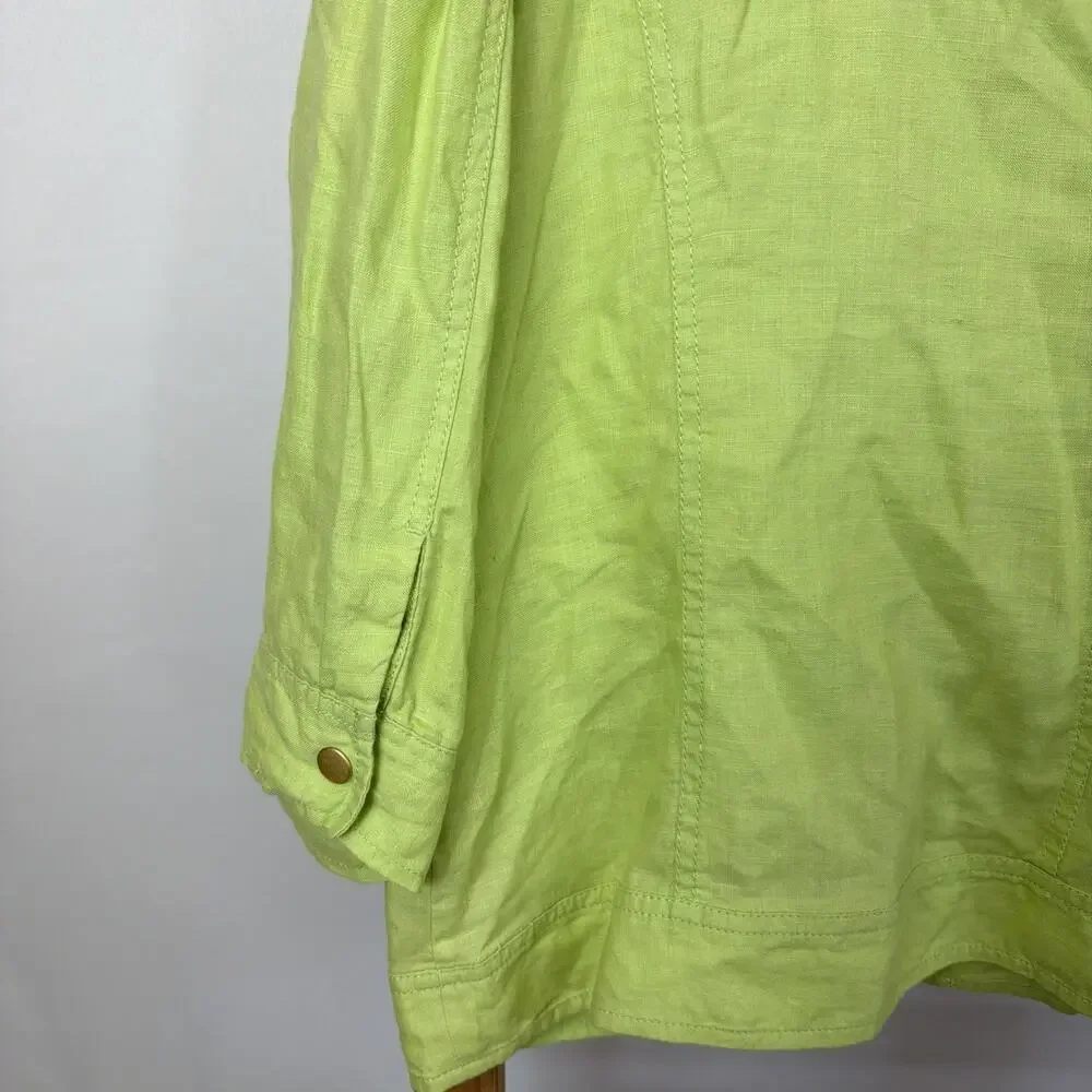 Chico’s Women’s Lime Green Lightweight Snap Closure Jacket XL Gold Tone Accents